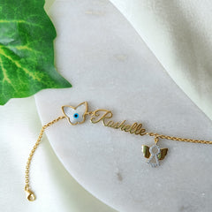 Personalised Name Bracelet with Butterfly & Angel Charm 5 grams, 18kt gold