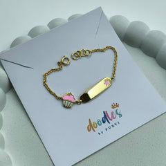 Custom Name Cupcake Bracelet 2.23 Grams, 14KT Gold