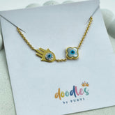 Hamsa & Evil Eye Clover Bracelet 1.64 Grams, 14KT Gold