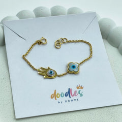 Hamsa & Evil Eye Clover Bracelet 1.64 Grams, 14KT Gold