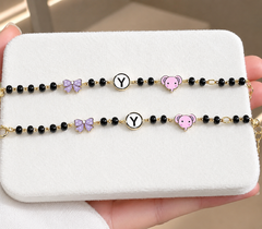 Custom Initial Baby Girl Nazariya | Cute Purple Ribbon & Elephant Nazariya For Baby Girl 4.59 Grams a Pair , 18KT Gold