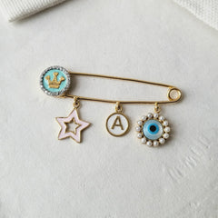 King Crown, Initial, Star Lapel Pin 4.2 Grams, 18KT Gold