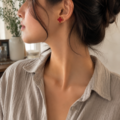 Red Clover Stud Earrings 4.68 Grams, 18KT Gold