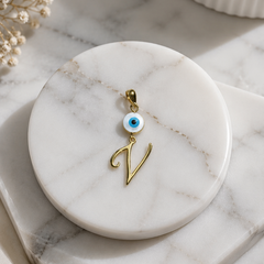 Evil eye with initial pendant 1 grams, 18KT Gold