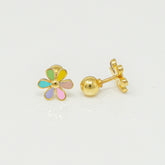Rainbow Blossom Flower Studs 1.30 Grams, 18KT Gold