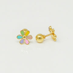 Rainbow Blossom Flower Studs 1.30 Grams, 18KT Gold