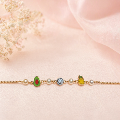 Pastel Dream Charm Bracelet with Pearls & Gold Accents in 18KT Gold 2.22 Grams
