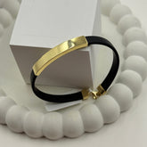 Matte Gold Bar with Black Strap Kada 3.98 Grams, 18KT Gold