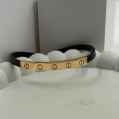 Cartier Motif Gold with Black Strap Kada 3.88 Grams, 18KT Gold