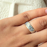 Sky Blue Enamel Greek Key Ring 6.29 Grams, 22KT Gold