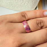 Magenta Enamel Greek Key Ring 5.72 Grams, 22KT Gold