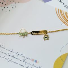 "Out of This World" Alien & Spaceship Name Bracelet 3.5 grams, 18kt gold