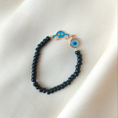 Car Evil Eye Black Beads Bracelet 0.78 Grams, 18KT Gold