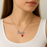 Love Script with Heart Necklace 3.64 Grams, Silver