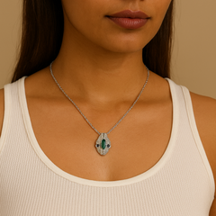 Emerald Eyes Panther Necklace 10.3 Grams, Silver