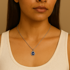 Luna Evil Eye Necklace 3.4 Grams, Silver