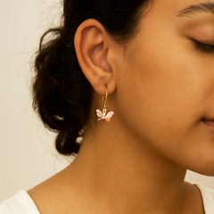 Pink Butterfly Hoop Earrings 2.7 Grams, 18KT Gold