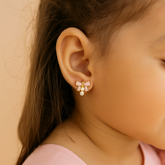 Pink Bow & Pearl Studs 2.3 Grams, 18KT Gold