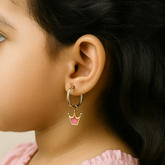 Pink Crown Hoop Earrings 2.5 Grams, 18KT Gold
