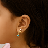 Evil Eye & Initial Studs 1.5 Grams, 18KT Gold
