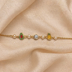 Pastel Dream Charm Bracelet with Pearls & Gold Accents in 18KT Gold 2.22 Grams