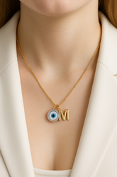 Eye Protection Charm With Initial Pendant 1.8 Grams, 18KT Gold