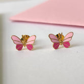 Pink Butterfly Earrings 2.5 Grams, 18KT Gold