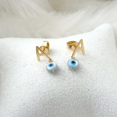 Evil Eye & Initial Studs 1.5 Grams, 18KT Gold