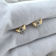 Angel Wings & Diamond Studs 2.5 Grams, 18KT Gold