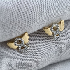 Angel Wings & Diamond Studs 2.5 Grams, 18KT Gold