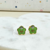 Green Blossom Initial Earrings 2.33 Grams, 18KT Gold