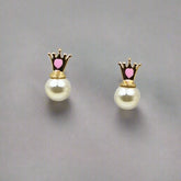 Pearl With Crown Earrings 1.68 Grams, 18KT Gold
