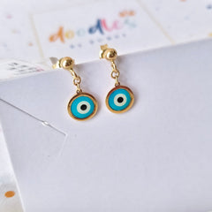 Evil Eye Drop Earrings 1.31 Grams, 18KT Gold
