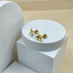 Pearl Bow Baby Earrings 1.98 Grams, 18KT Gold