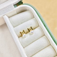 Pearl Bow Baby Earrings 1.98 Grams, 18KT Gold