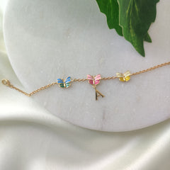 Butterfly Initial Charm Bracelet 3.6 Grams, 18KT Gold