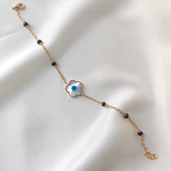 Evil Eye Flower Protection Bracelet 2.8 Grams, 18KT Gold