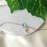 Blue Evil Eye with Angel Wing Bracelet 2.75 Grams, 18KT Gold