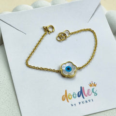 Evil Eye Flower Bracelet 1.57 Grams, 18KT Gold