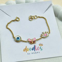 Evil Eye Butterfly Crown Bracelet 1.93 Grams, 18KT Gold