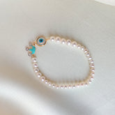 Aqua Evil Eye Pearl Bracelet 0.75 Grams, 18KT Gold