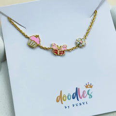 Butterfly Cupcake Flower Charm Bracelet 2.21 Grams, 18KT Gold