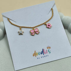 Starry Bow Flower Charm Bracelet 2.7 Grams, 18KT Gold
