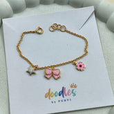 Starry Bow Flower Charm Bracelet 2.7 Grams, 18KT Gold
