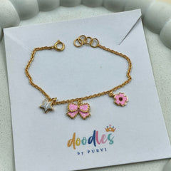 Starry Bow Flower Charm Bracelet 2.7 Grams, 18KT Gold