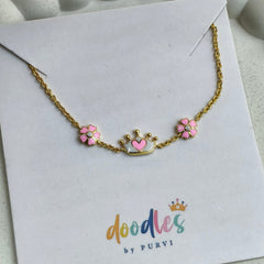 Crown & Pink Flower Bracelet 2.22 Grams, 18KT Gold