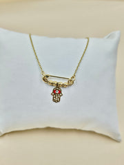 Hamsa Hand Lapel Pin Chain 3.77 grams, 18KT Gold