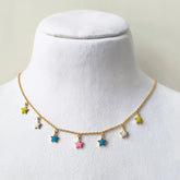 Colorful Enamel Dainty Charm Necklace 4.6 Grams, 18KT Gold