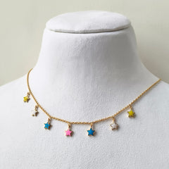 Colorful Enamel Dainty Charm Necklace 4.6 Grams, 18KT Gold