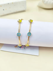 Evil Eye Crown Bangle Single Piece 4.38 Grams, 18KT Gold